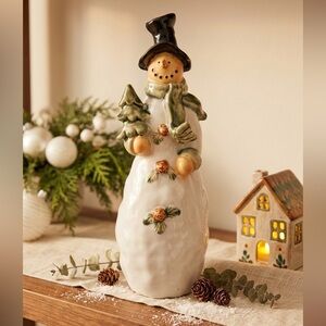 Ceramic Snowman Figurine with Green Scarf